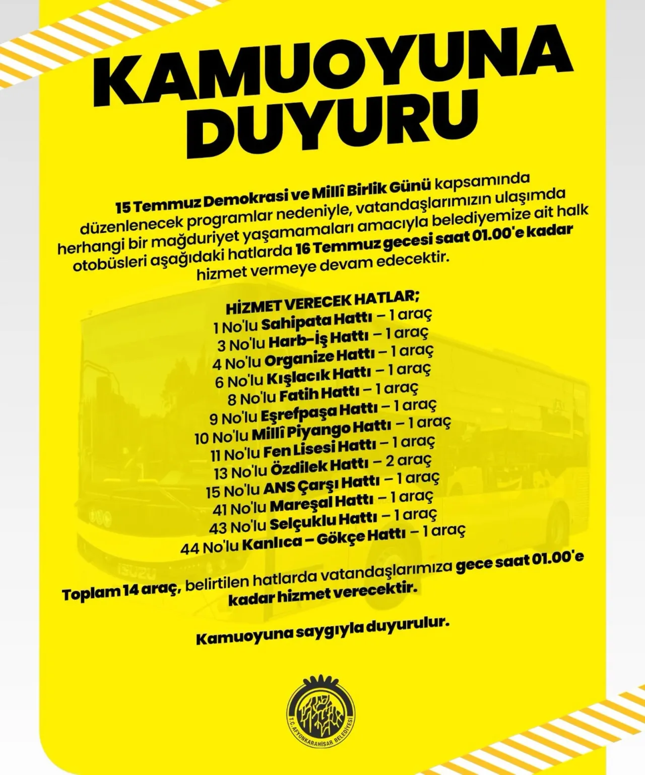 Afyonkarahisar Belediyesinden Gece Ulasim Destegi Halk Otobusleri 0100E Kadar Sefer Yapacak 6A562Dbee1F42