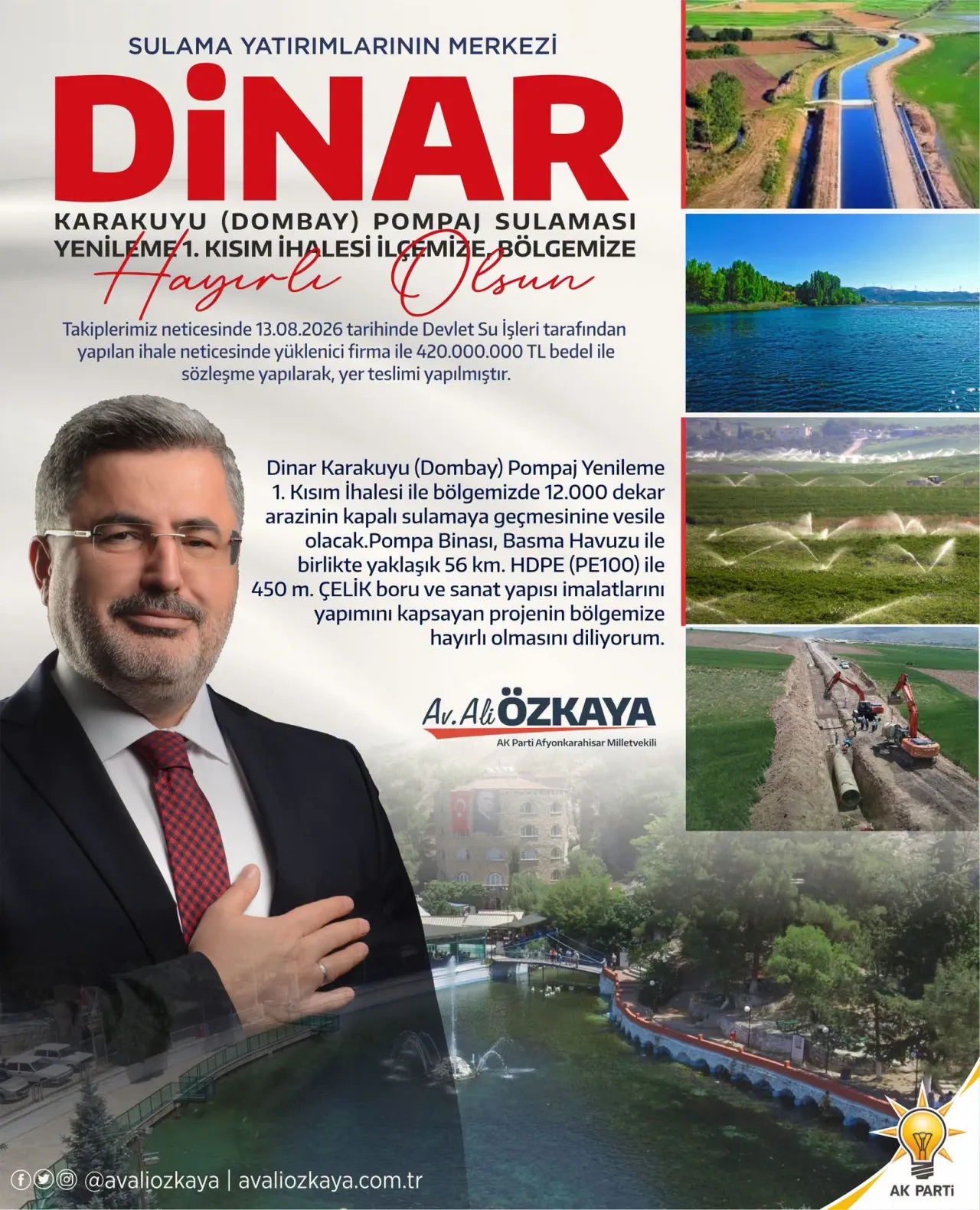 Dinarda 420 Milyon Tllik Dev Sulama Yatirimi Basladi 6A88626058973