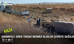 Şarampole Giren Tırdaki Mermer Bloklar Çevreye Dağıldı