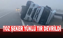 Toz Şeker Yüklü Tır Refüje Girerek Devrildi, 2 Kişi Yaralandı