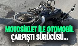 Otomobille çarpışıp hurdaya dönen motosiklet sürücüsü yaralandı