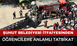 Şuhut Belediyesi itfaiyesinden öğrencilere anlamlı tatbikat