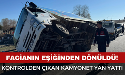 Afyon'da Kontrolden Çıkan Kamyonet Yan Yattı