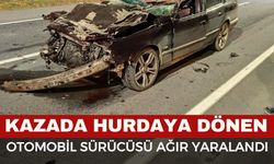 Kazada hurdaya dönen otomobil sürücüsü ağır yaralandı