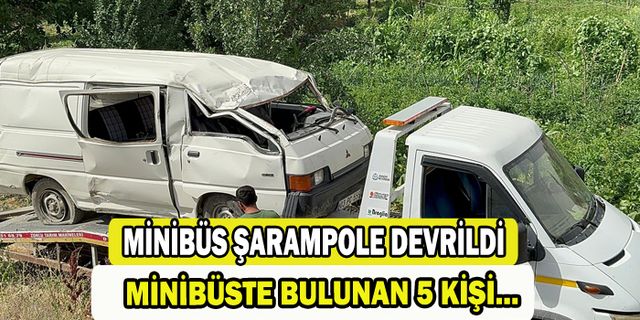 Şarampole devrilen minibüste üçü çocuk 5 kişi yaralandı.   