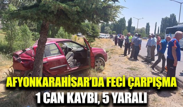 Afyon’da tırın çarptığı otomobilde 1 kişi hayatını kaybetti, 5 kişi yaralandı