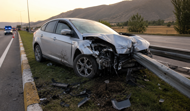 Afyonkarahisar'da Feci Kaza! Otomobil Refüje Saplandı, 1 Yaralının Durumu Ağır