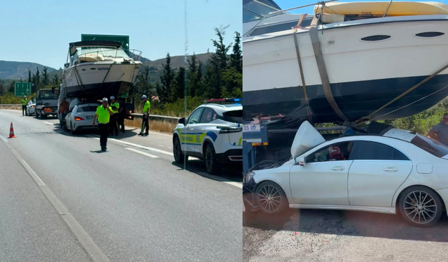 Görenler gözlerine inanamadı! Çeşme yolunda otomobil tekneye çarptı