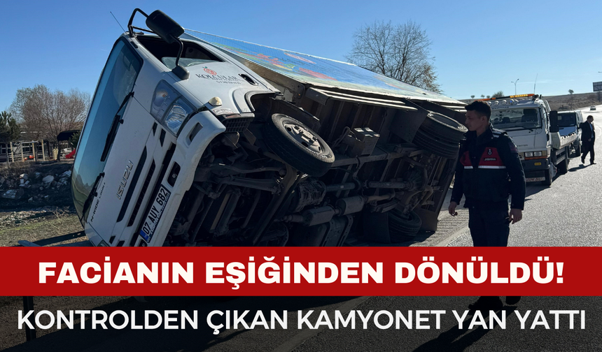 Afyon'da Kontrolden Çıkan Kamyonet Yan Yattı