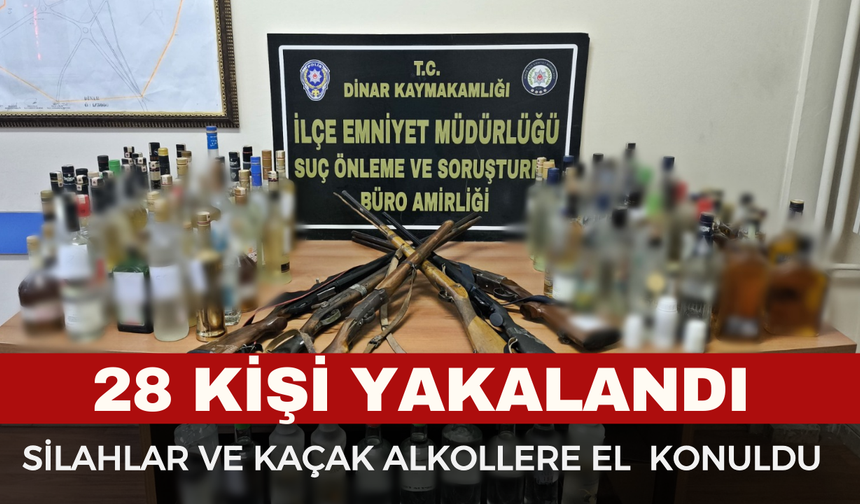 Afyon'da 28 Aranan Şahıs Yakalandı, Silah ve Kaçak Alkole El Konuldu
