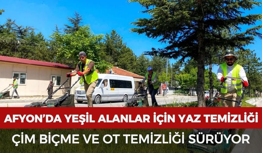 Afyonkarahisar’da yeşil alanlar için yaz temizliği: Çim biçme ve ot temizliği sürüyor