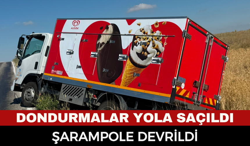 Emirdağ’da dondurma yüklü kamyonet devrildi! Tonlarca dondurma çevreye saçıldı, sürücü yaralı