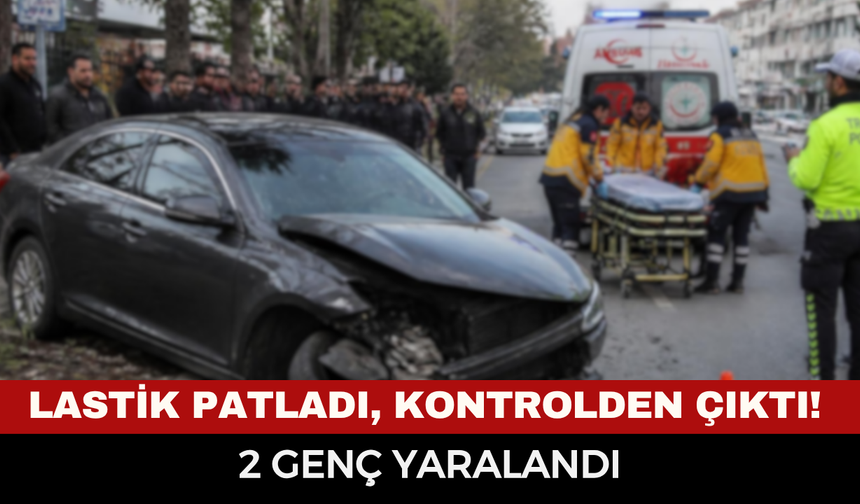 Afyonkarahisar’da Ön Lastiği Patlayan Otomobil Kaldırıma Çarptı: 2 Yaralı!