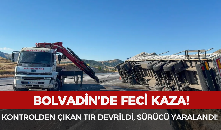 Bolvadin'de feci kaza: Kontrolden çıkan tır devrildi, sürücü yaralandı!