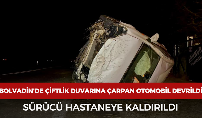 Bolvadin'de çiftlik duvarına çarpan otomobil devrildi: Sürücü hastaneye kaldırıldı